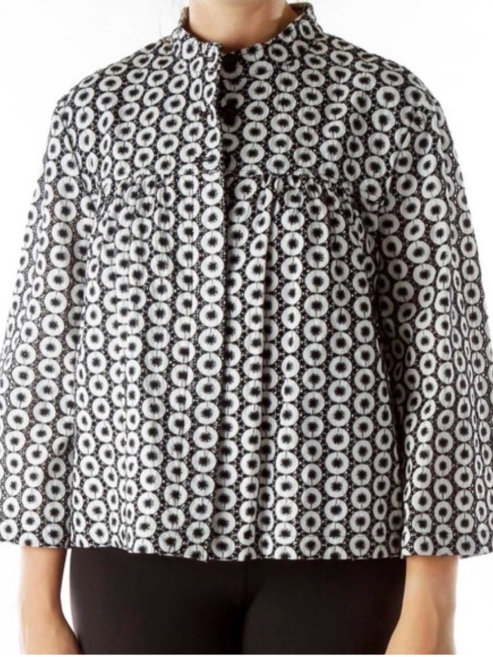 Jones NY Black and White Embroidered Eyelet Jacket Blazer Size Petite‎ Medium